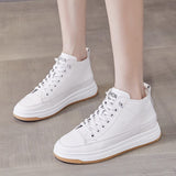 Designer Shoes For Women Autumn New Genuine Leather High-top Women Sport Sneakers Korean Style Boots Lady Comfy Flats