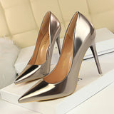 hulianfu Silver Gold Ladies Pumps Shiny Metallic High-Heels Stilettos Women Shoes Wedding Luxury Beautiful Heeled Shoes Size34-43