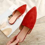 new spring women's Mueller shoes Fashion pointy design leisure Flat shoes Outdoor wear Red and black Large size 41-42