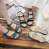 hulianfu Women Casual Ankle Buckle Sandals Rome Style Shoes Summer Fashion Flock Woven Open Toe Narrow Band Flat Beach Sandals