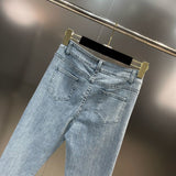 Autumn Sleeveless Feathers Camisole Crop Top Blue Denim Pants Long Jeans Two Piece Set Women GF920