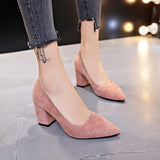 hulianfu New Women Pumps Flock Sweet Thick High Heels Female Sexy Office Pointed Toe Dress Work Pump Cute Shoes Ladies Footwear