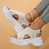 Breathable Mesh Chunky Platform Sandals Women  Summer Hollow Out Wedge Heels Sandals Woman Non Slip Thick Soled Casual Shoes