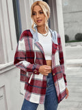 hulianfu Vintage Plaid Jacket Womens Wool Blend Coats Hoodies Streetwear Flannel Hooded Woolen Za Woman Overshirt Oversized Shirts