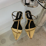 New Brand Women Sandal Fashion Narrow Band Flat Heel Ladies Gladiator Shoes Pointed Toe Sandals Ankle Buckle Zapatos Muje