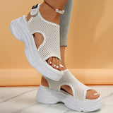 Breathable Mesh Chunky Platform Sandals Women  Summer Hollow Out Wedge Heels Sandals Woman Non Slip Thick Soled Casual Shoes