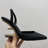 Black Women Pumps Pointed Toe High Heels Letter Strange Heel Slingback Dress Shoes  New Gladiator Sandals Female Wedges