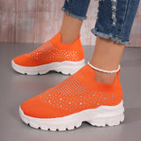 Shiny Crystal Knitted Breathable Sneakers Women  Autumn Platform Running Sport Shoes Woman Plus Size 43 Slip On Casual Shoes