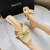 New for summer  Low-heeled slippers for women Fashion brand design casual White bowknot sandals Big yards of shoes 41-43