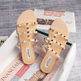 hulianfu  summer women's sandals ladies casual slippers flat shoes simple style Fashion rivet design walking and shopping Large size