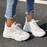 hulianfu  New Letter Graphic Lace-up Front Wedge Sneakers Women Breath Thick Bottom Shoes Lace-Up Flat Leisure Shoes Outside Fashion