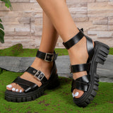 hulianfu Punk Ankle Strap Platform Sandals for Women PU Leather Thick Bottom Gladiator Shoes Woman  Summer Non Slip Beach Sandalias