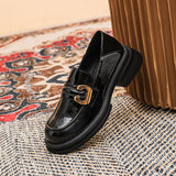 hulianfu  new spring women's loafers British style Black casual shoes Fashionable metal decoration Party and work wear size 41-43