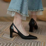 Classic Work Shoes Thick Heel Women's Shoes Hollow Square Toe Retro High Heels Shallow Slip On Female Dress Pumps Heel 6.5cm