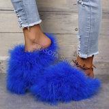 Slippers Woman Ostrich Fur Women Shoes Flat Slipper Women's Flip Flops Brand Ladies Sandals Female Flipflop Luxury Sandal