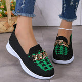 Chain Decor Orange Loafers Womens Shoes  Autumn Breathable Knitted Casual Flat Shoes Woman Light Slip-On Walking Sneakers