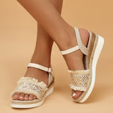 hulianfu Bohemian Style Printed Wedge Sandals for Women Summer  Non Slip Platform Shoes Woman Lightweight Casual Gladiator Sandalias