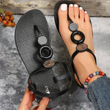 hulianfu Women Button Decor  Sandals Vacation Flat Sandals for   Summer Outdoor Beach Sandals Fashion Slides Woman Shoes