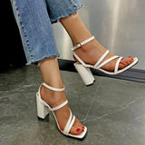 Summer Fashion Ladies Peep Toe High Heel Sandals Simple Square Toe Ankle Strap Women Sandals Casual Daily Shoes for Women