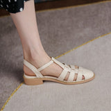 hulianfu New Women Fisherman Sandals Lady Closed Toe Front Back Buckle Strap Square Low Heels Beige Black Summer Female Shoes M148