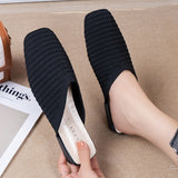 hulianfu Woman Mules Shoes Outdoor Women Slippers Female Square Toe Shallow Low-heel Casual Shoes Comfortable Slippers Slides