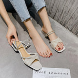 Summer sandals women low-heel rhinestones black Korean fashion wear high-heel slippers girls large shoes free delivery