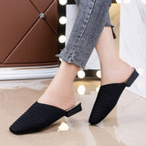 hulianfu Woman Mules Shoes Outdoor Women Slippers Female Square Toe Shallow Low-heel Casual Shoes Comfortable Slippers Slides