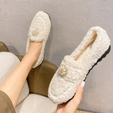 new women's plush flat shoes Outdoor and office wear Fashion Brand Pearl Design winter warm snow boots Large size 41-43