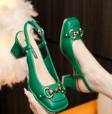 The New Summer Edition Of  Women's Pure Color High-Heeled Shoes With Horseback Buckle Casual Fashion And All-Match Women