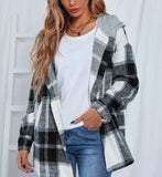 hulianfu Vintage Plaid Jacket Womens Wool Blend Coats Hoodies Streetwear Flannel Hooded Woolen Za Woman Overshirt Oversized Shirts