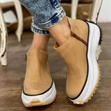 hulianfu Spring and Autumn Fashion Women Vulcanized Shoes Plus Size Fashion Platform Work Shoes Women Round Toe Mid Heel Zipper Sneakers