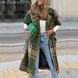 hulianfu Fashion Plaid Print Long Cardigan Coats Autumn Winter Women Casual Long Sleeve Loose Outerwear Elegant Lapel Button Jackets