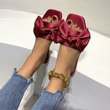 hulianfu New Red Wedding Slippers Ladies Sandals Summer Shoes Ladies Satin Soft Sole Bridesmaid Slippers Solid Color Women Sandals