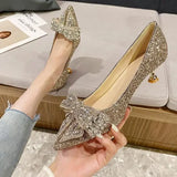 Women's Summer Footwear Stilito Rhinestone Shoes for Woman 2024 with Wedding Bride Genuine Mark Chic and Elegant A Comfortable E