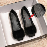 Spring/fall  new Black high-heeled women Fashion Korean brand design square head plush low single shoes Free shipping