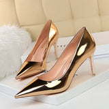 hulianfu Silver Gold Ladies Pumps Shiny Metallic High-Heels Stilettos Women Shoes Wedding Luxury Beautiful Heeled Shoes Size34-43