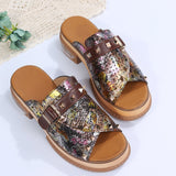 hulianfu Woman Platform Slippers Fashion Leather Shoes Summer Casual Ladies' Slippers Causal Rivets Women' Slippers Plus Size