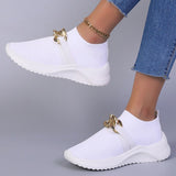 Metal Chain Breathable Mesh Flats Women Autumn Slip On White Sneakers Woman Plus Size 43 Comfy Soft Sole Casual Shoes