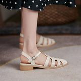 hulianfu New Women Fisherman Sandals Lady Closed Toe Front Back Buckle Strap Square Low Heels Beige Black Summer Female Shoes M148