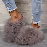 Slippers Woman Ostrich Fur Women Shoes Flat Slipper Women's Flip Flops Brand Ladies Sandals Female Flipflop Luxury Sandal