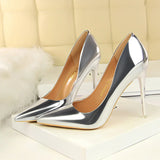 Women Patent Leather Pumps 7.5cm 10.5cm High Heels Lady Stiletto Low Heels Wedding Bridal Mteallic Silver Gold Sparkly Shoes