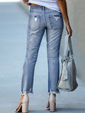 hulianfu Spring/Summer Washed Old Tassel Jeans Women's Mid-waist Solid Color Slim Fit Slim High Elastic Pencil Pants Women  Jeans