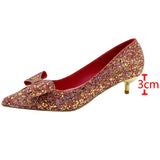 hulianfu Shiny Sequins High Heels Pumps Women  New Crystal Bowtie Thin Heeled Wedding Party Shoes Woman Luxury Pointed Toe Red Pumps