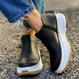 hulianfu Spring and Autumn Fashion Women Vulcanized Shoes Plus Size Fashion Platform Work Shoes Women Round Toe Mid Heel Zipper Sneakers