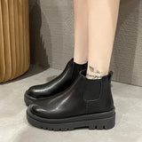 Black White Platform Chelsea Boots for Women  Autumn Thick Bottom Pu Leather Ankle Boots Woman Slip On Short Botas Shoes