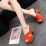 hulianfu Summer Women Sandals Square High Heel Platform Flock Casual Rivet Pumps Peep Toe Female Elegant Ladies Shoes Zapatos De Mujer