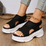 Breathable Mesh Chunky Platform Sandals Women  Summer Hollow Out Wedge Heels Sandals Woman Non Slip Thick Soled Casual Shoes