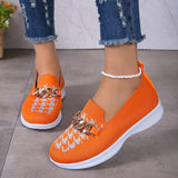 Chain Decor Orange Loafers Womens Shoes  Autumn Breathable Knitted Casual Flat Shoes Woman Light Slip-On Walking Sneakers