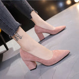 hulianfu New Women Pumps Flock Sweet Thick High Heels Female Sexy Office Pointed Toe Dress Work Pump Cute Shoes Ladies Footwear