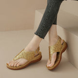 hulianfu Luxury Gold Sequins Wedges Sandals Women  Summer Clip Toe Platform Sandels Woman Plus Size 43 Casual Heeled Summer Shoes